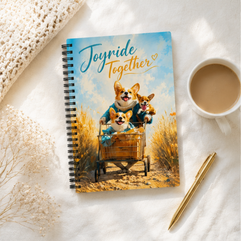 Corgi Spiral Notebook | Joyride Together Dotted Journal for Dog Lovers | Cute Corgi Notebook | Stationery Gift