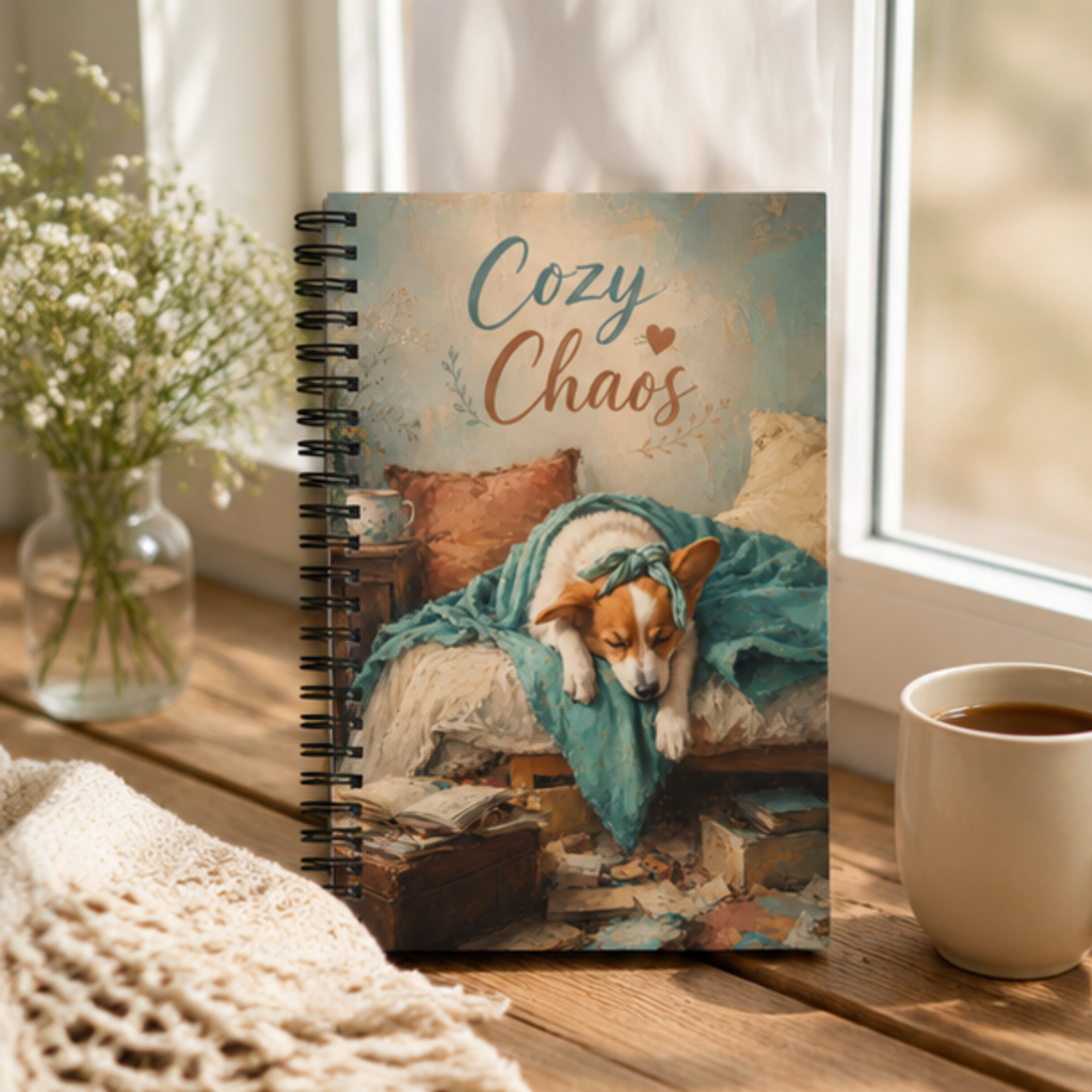 Corgi Spiral Notebook | Cozy Chaos Dotted Journal for Dog Lovers | Cute Corgi Journal | Stationery Gift