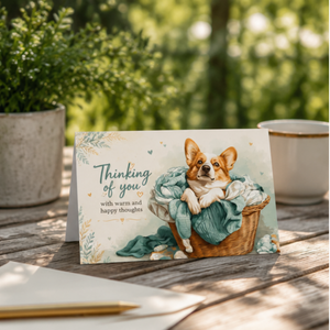 Corgi Greeting Card | Laundry Basket | Thinking of You Card | Cute Dog Greeting Card | Encouragement Card