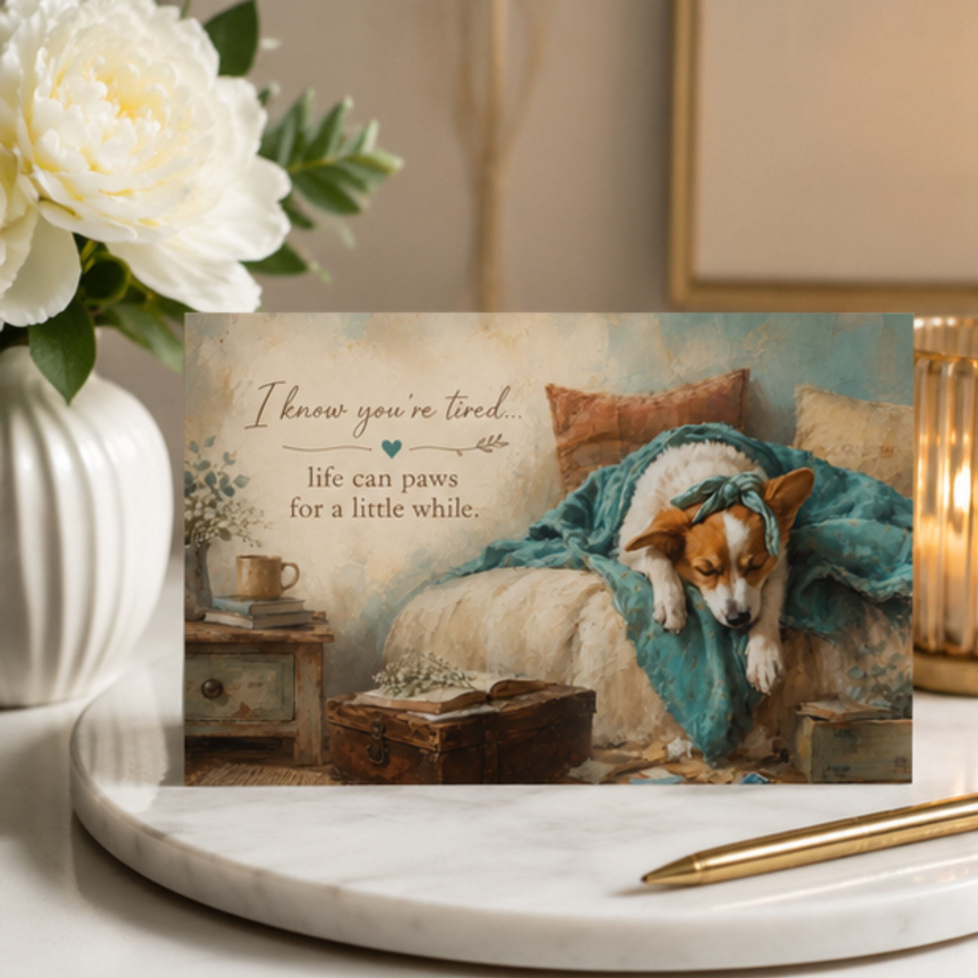 Corgi Greeting Card | Tired Mom Card | Encouragement Card | Comfort Gift for Mom | Cute Corgi Sympathy Card