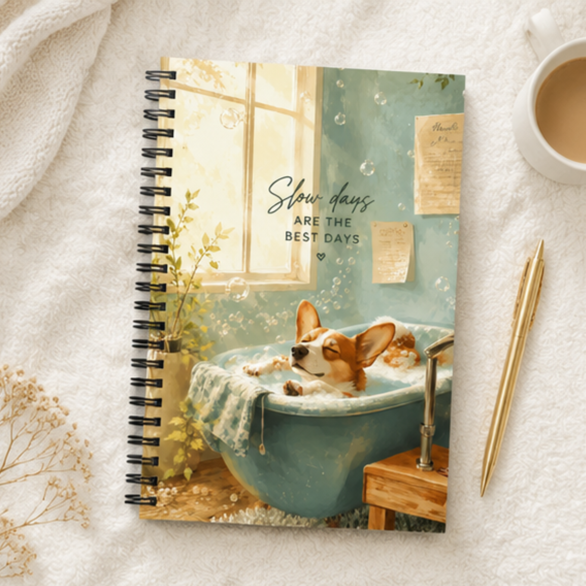 Corgi Spiral Notebook | Bubble Bath Dotted Journal for Dog Lovers