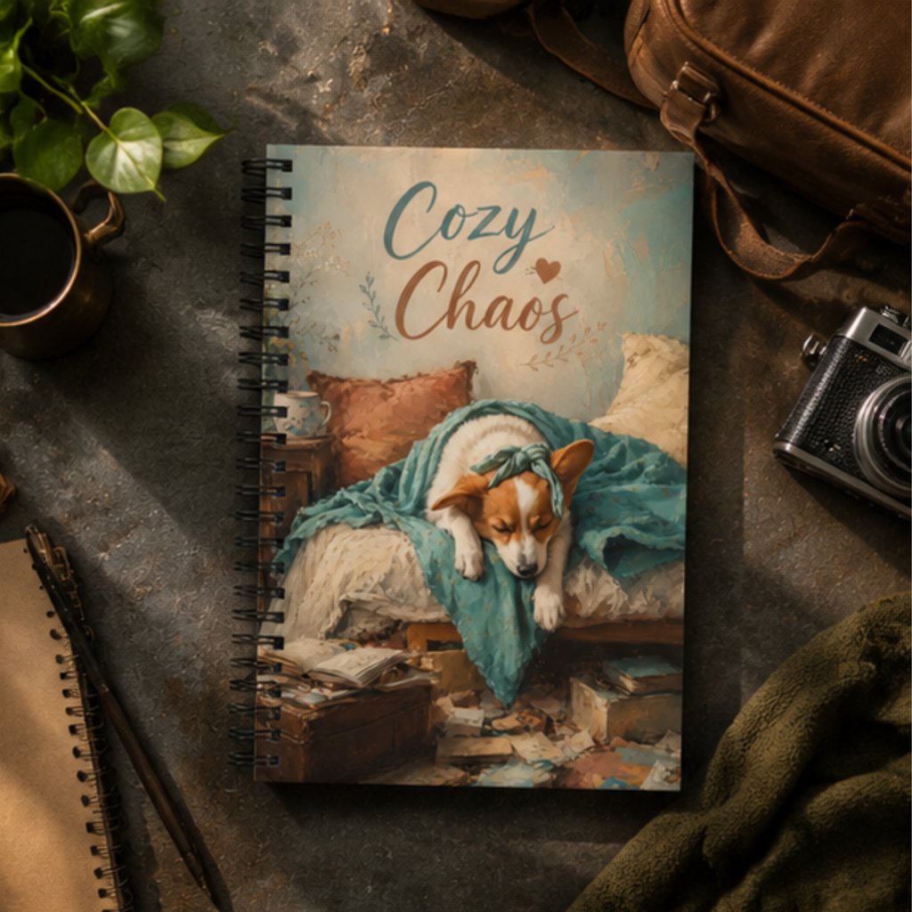 Corgi Spiral Notebook | Cozy Chaos Dotted Journal for Dog Lovers | Cute Corgi Journal | Stationery Gift