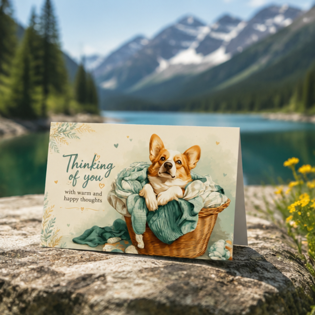Corgi Greeting Card | Laundry Basket | Thinking of You Card | Cute Dog Greeting Card | Encouragement Card