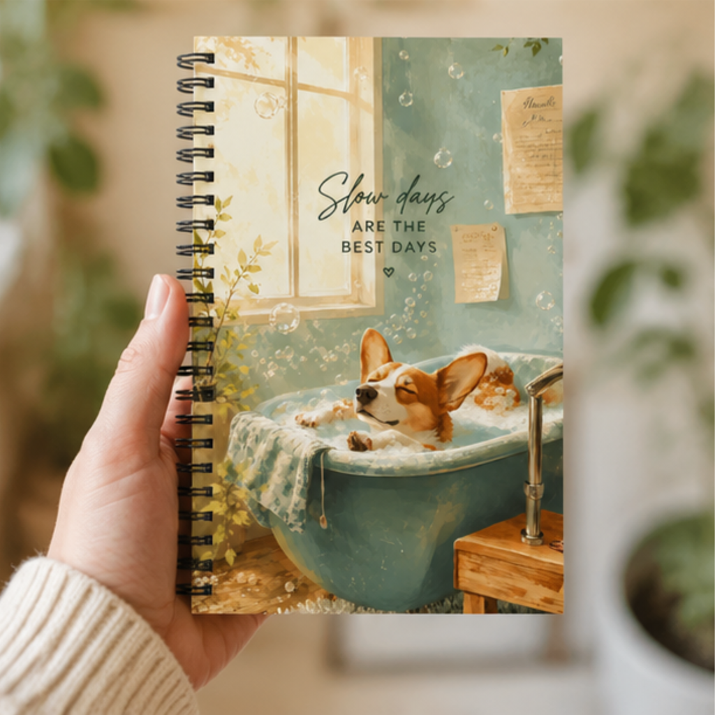 Corgi Spiral Notebook | Bubble Bath Dotted Journal for Dog Lovers