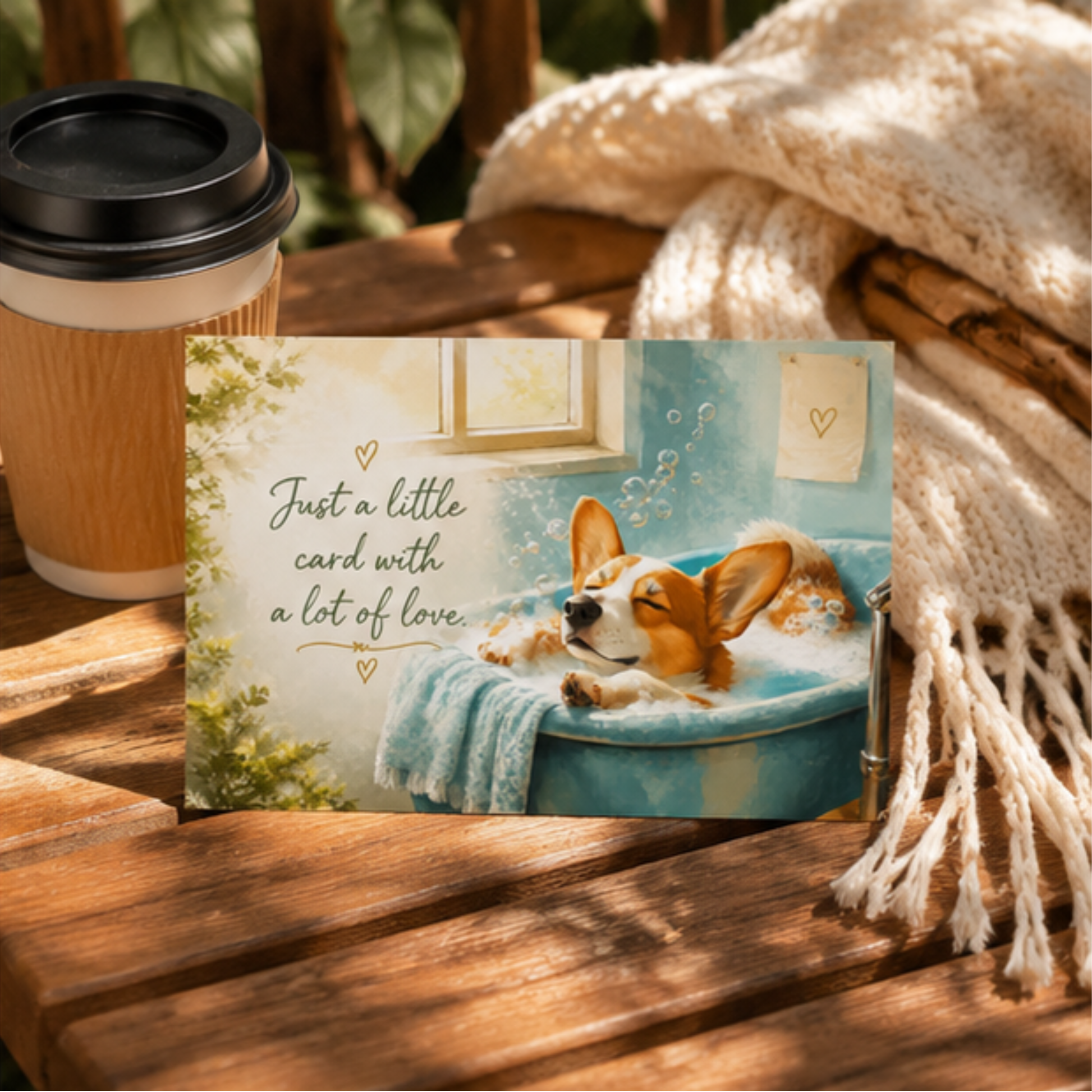 Corgi Greeting Card | Bubble Bath | Just a Little Card with Love | Cute Dog Greeting Card | Thinking of You Card