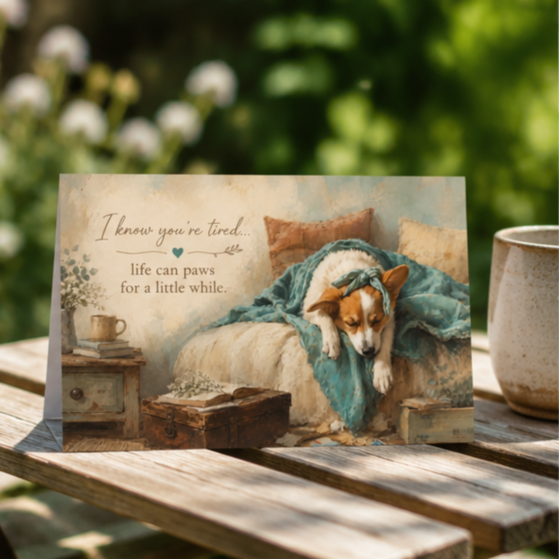 Corgi Greeting Card | Tired Mom Card | Encouragement Card | Comfort Gift for Mom | Cute Corgi Sympathy Card