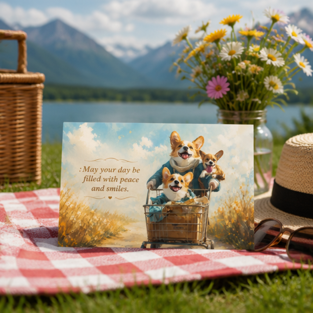 Corgi Greeting Card | Shopping Cart Card | Encouragement Card | Thinking of You Gift | Cute Corgi Card