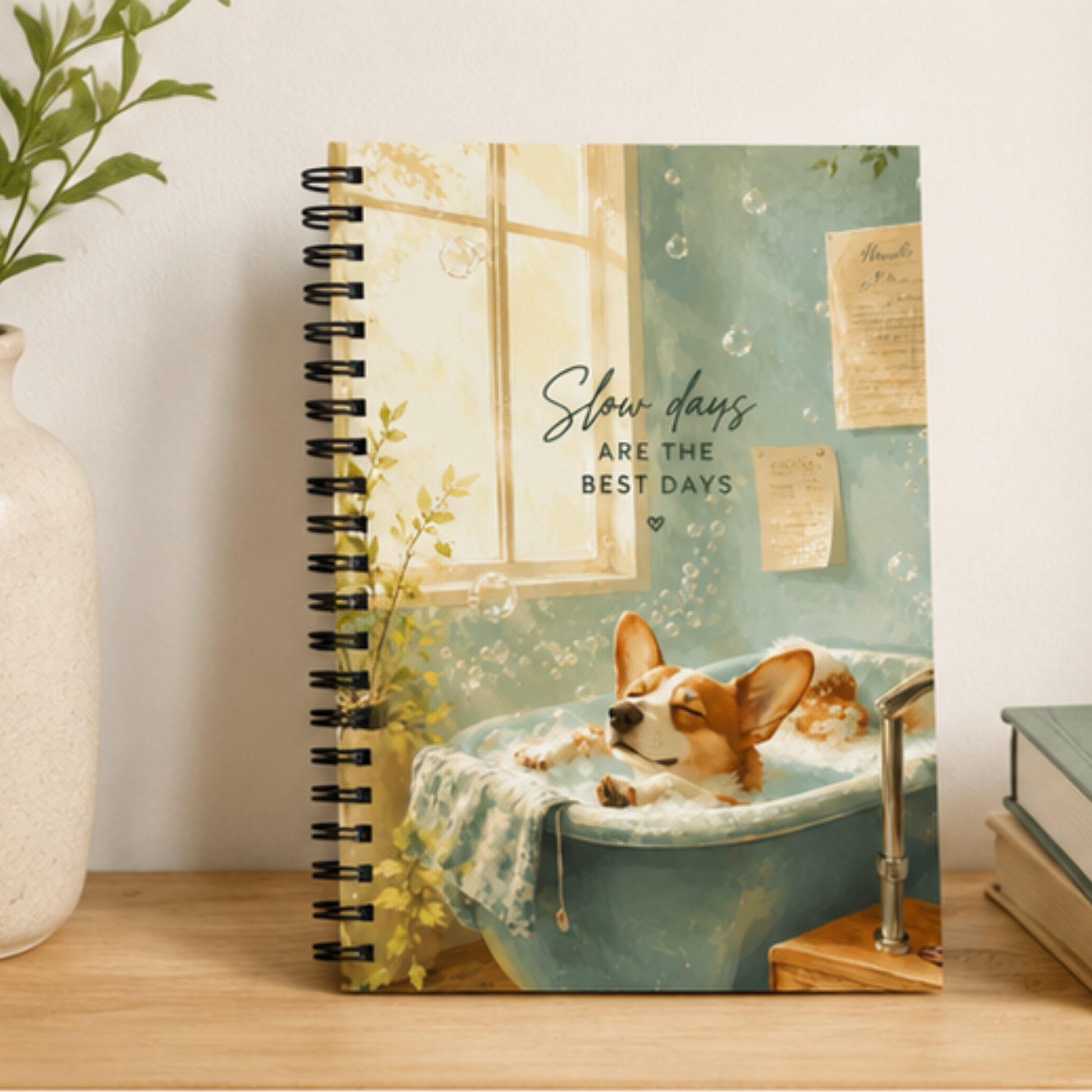 Corgi Spiral Notebook | Bubble Bath Dotted Journal for Dog Lovers
