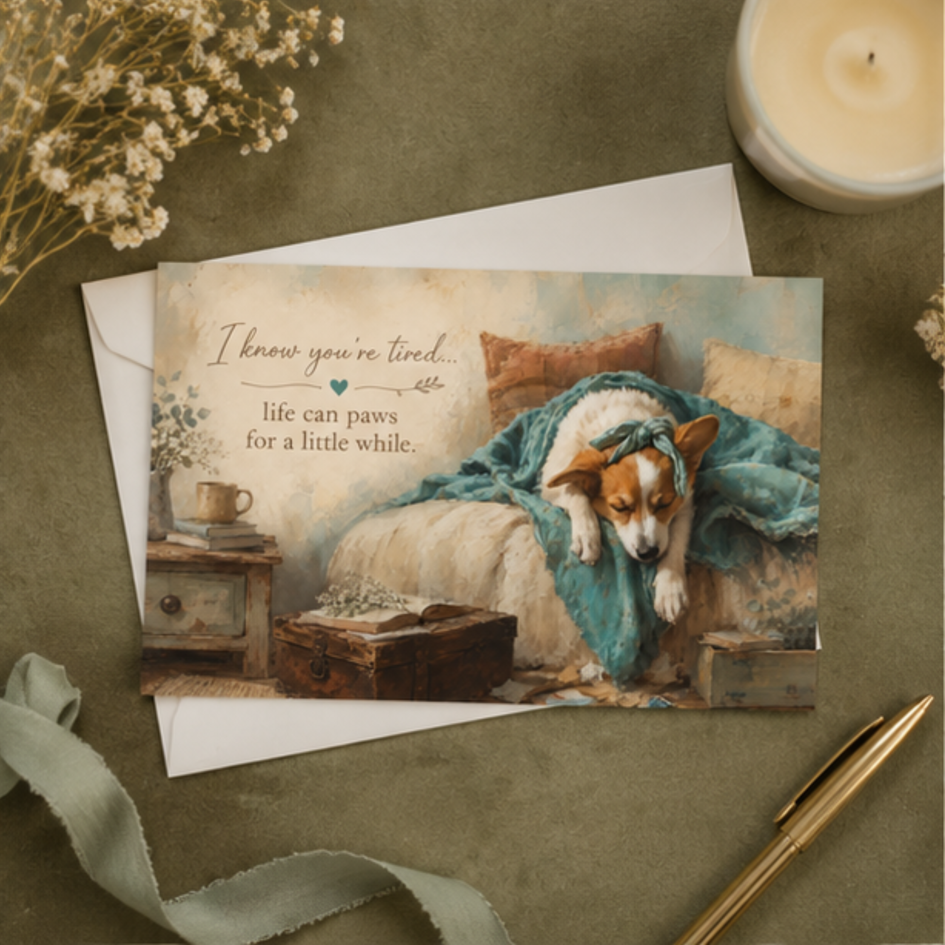 Corgi Greeting Card | Tired Mom Card | Encouragement Card | Comfort Gift for Mom | Cute Corgi Sympathy Card