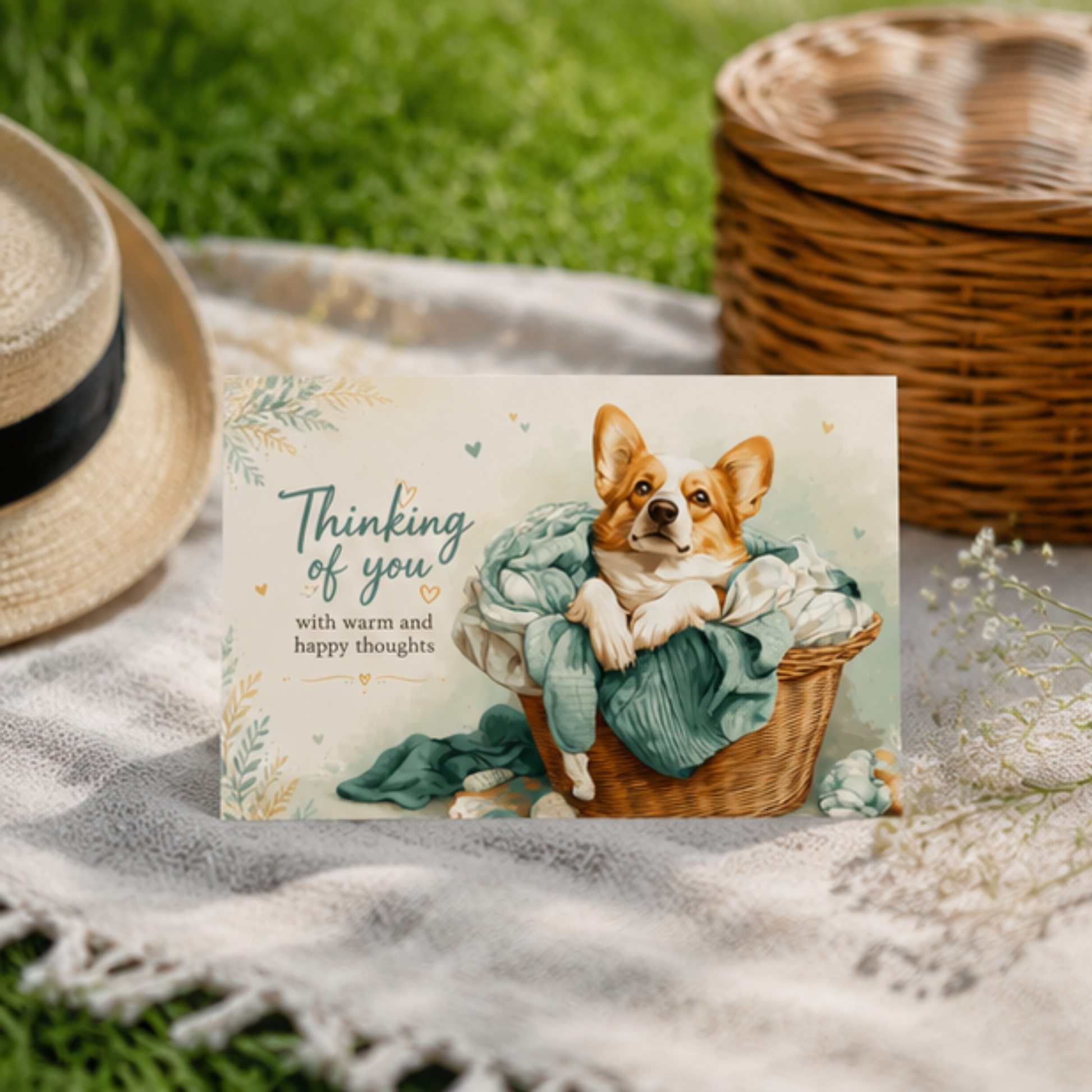 Corgi Greeting Card | Laundry Basket | Thinking of You Card | Cute Dog Greeting Card | Encouragement Card