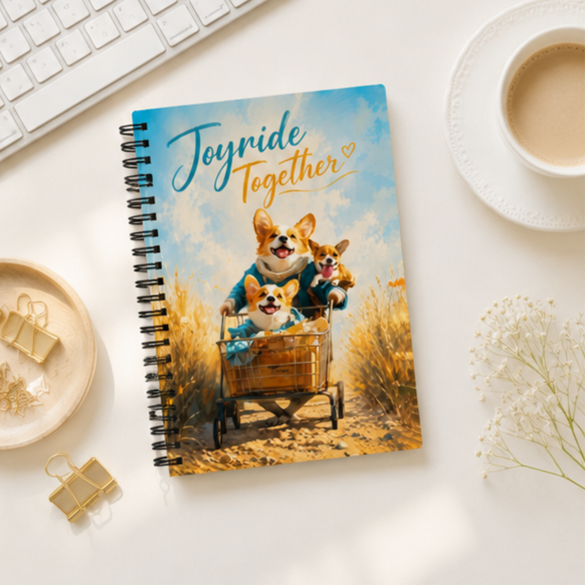 Corgi Spiral Notebook | Joyride Together Dotted Journal for Dog Lovers | Cute Corgi Notebook | Stationery Gift