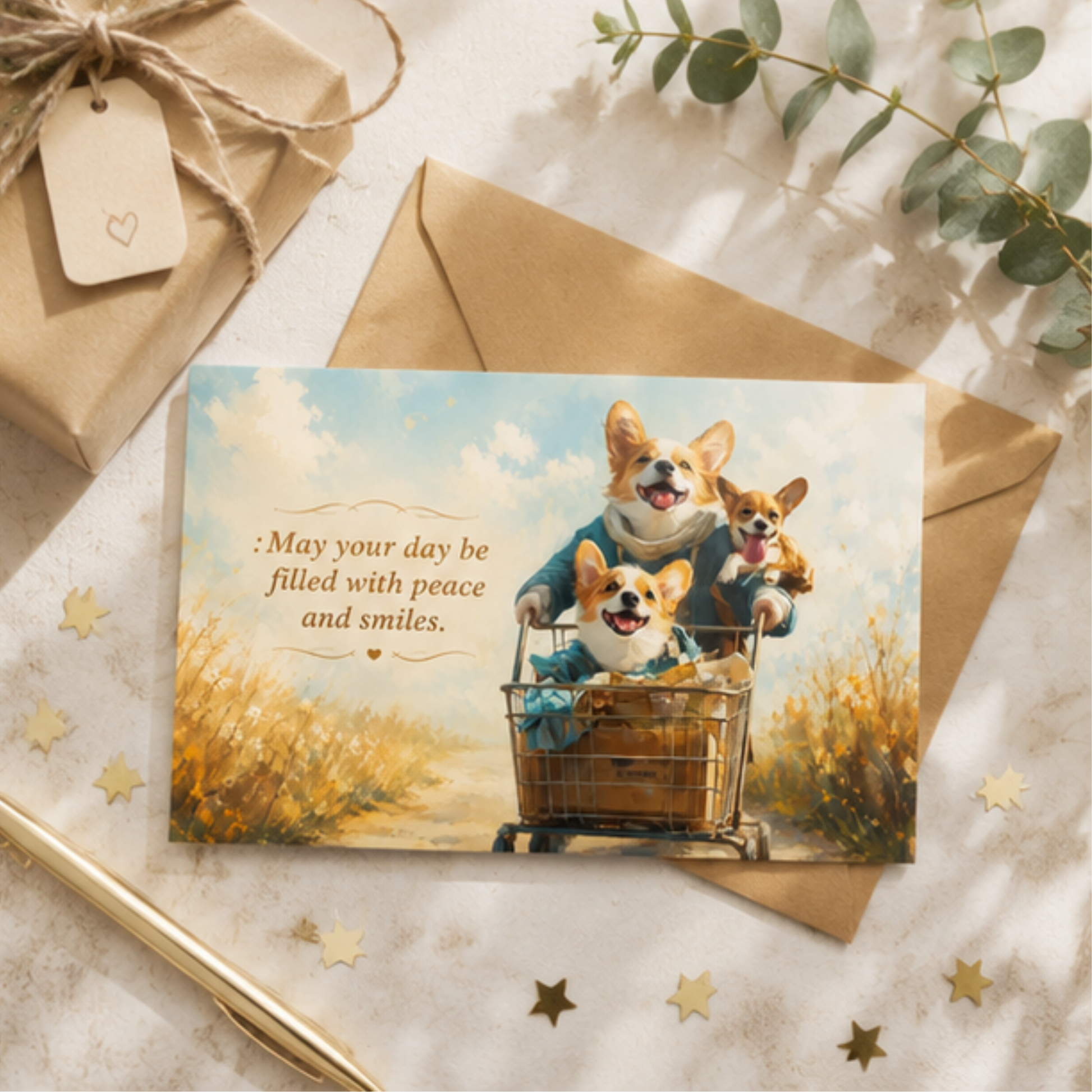 Corgi Greeting Card | Shopping Cart Card | Encouragement Card | Thinking of You Gift | Cute Corgi Card