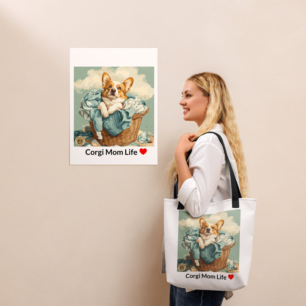 Corgi Mom Life Tote Bag | Laundry Basket Design