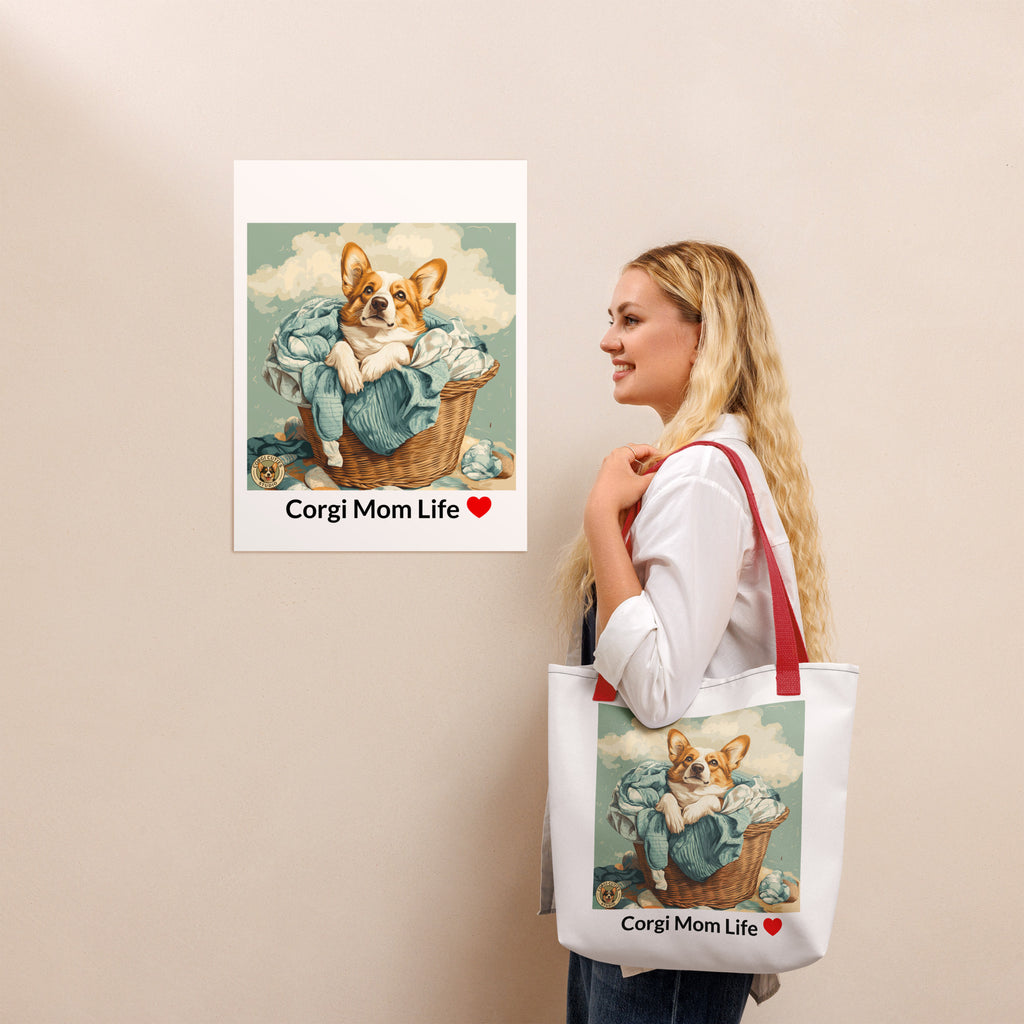 Corgi Mom Life Tote Bag | Laundry Basket Design