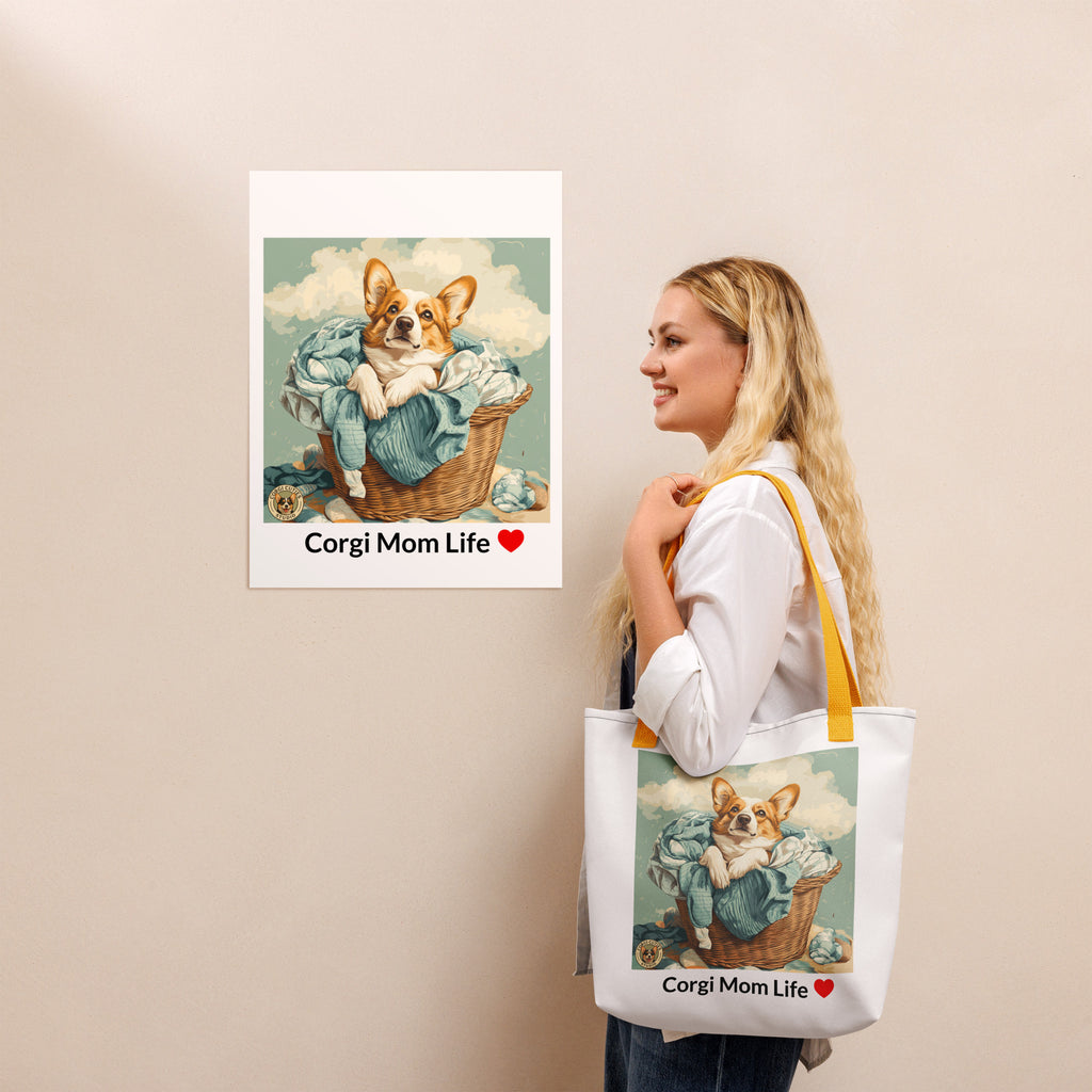 Corgi Mom Life Tote Bag | Laundry Basket Design